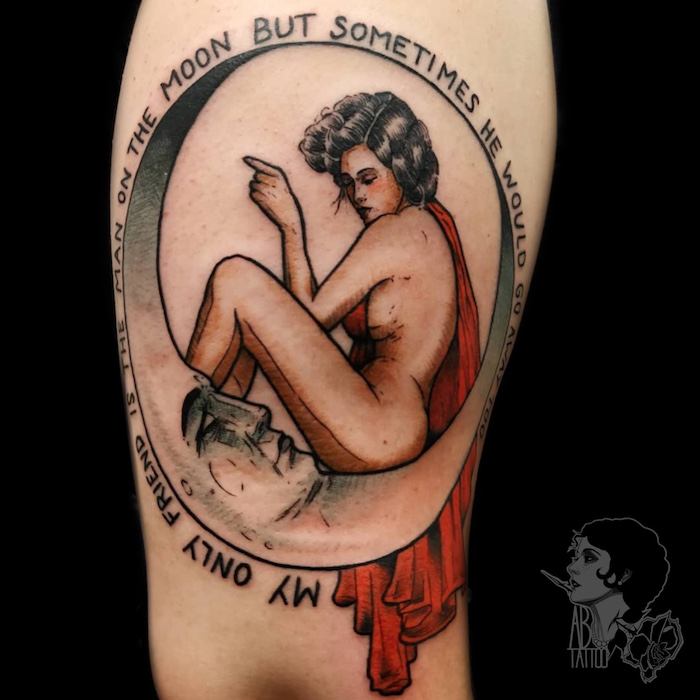 Woman and Moon Neo Traditional Tattoo