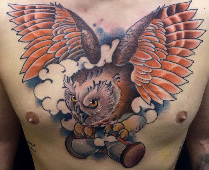 5. Neo-traditional mechanical owl tattoo - wide 8