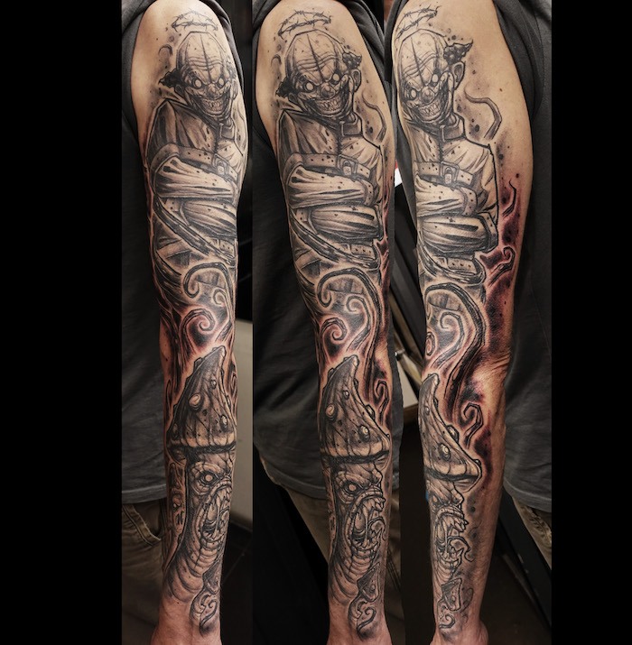clown sleeve tattoo