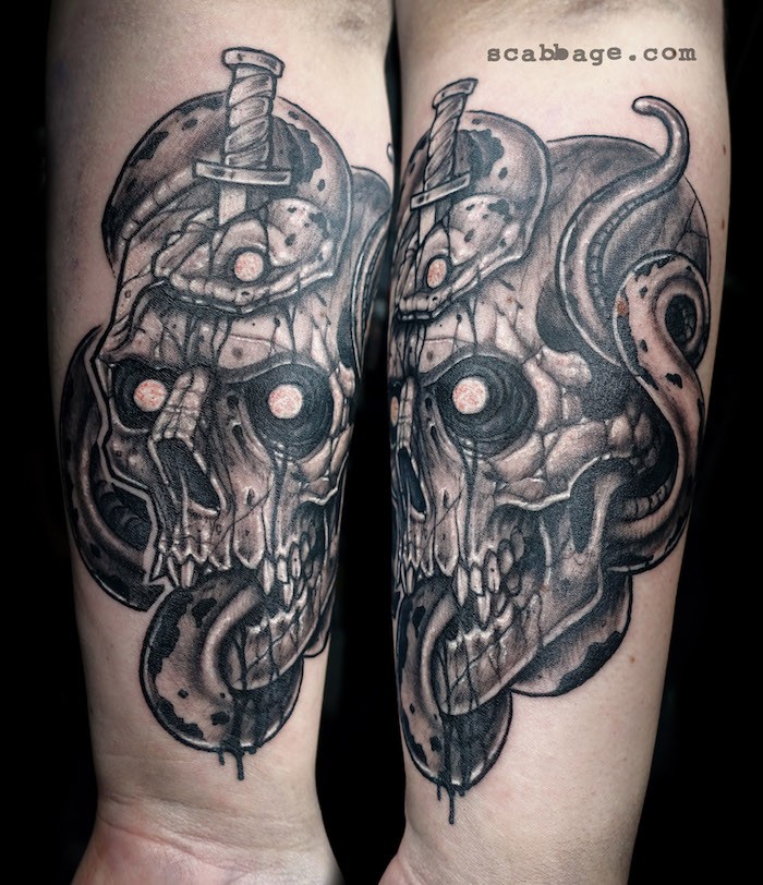 skull snake tattoo