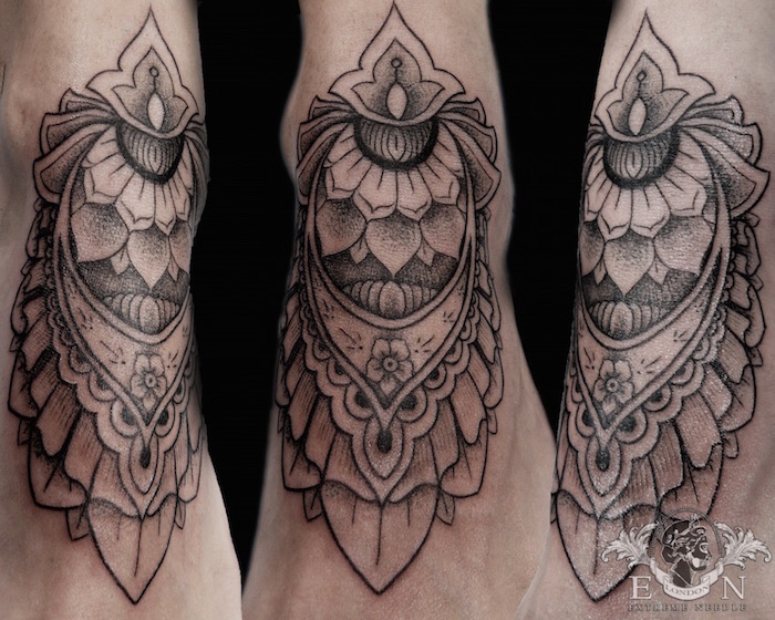 Lotus flower dotwork tattoo