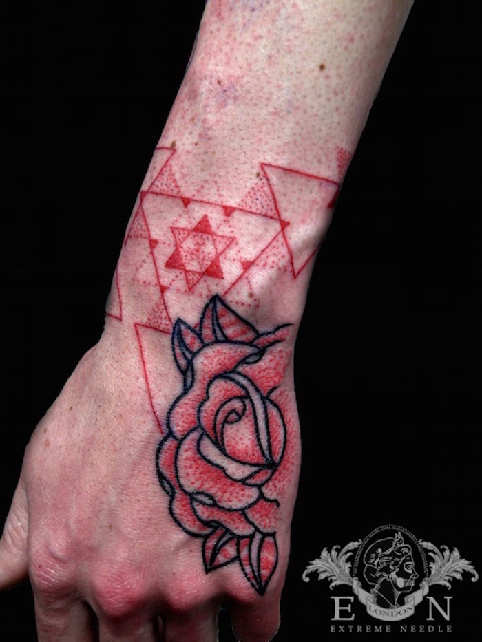 Rose geometric dotwork tattoo