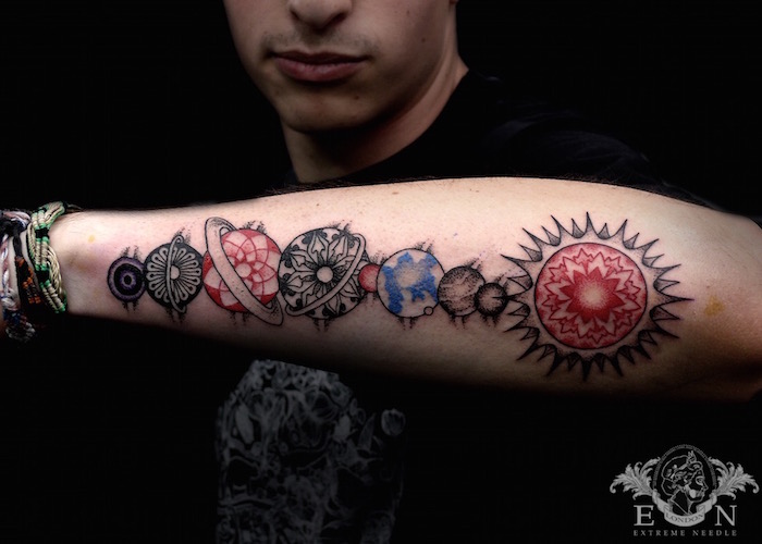 solar system dotwork tattoo